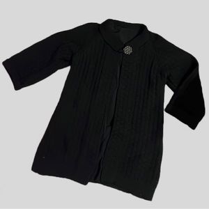 Textured Basket Weave Long Parka Jacket Single Button Long Sleeve Cape Sz Large